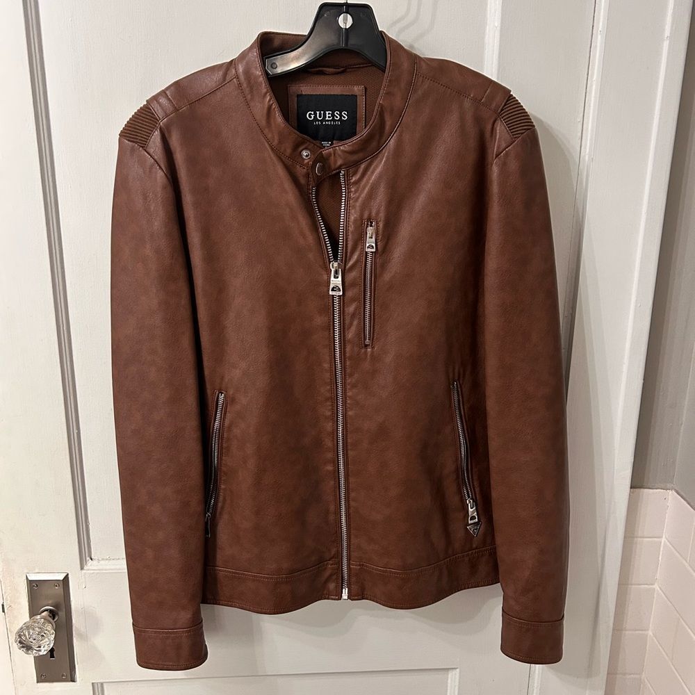 GUESS Men's Brown Leather Jacket